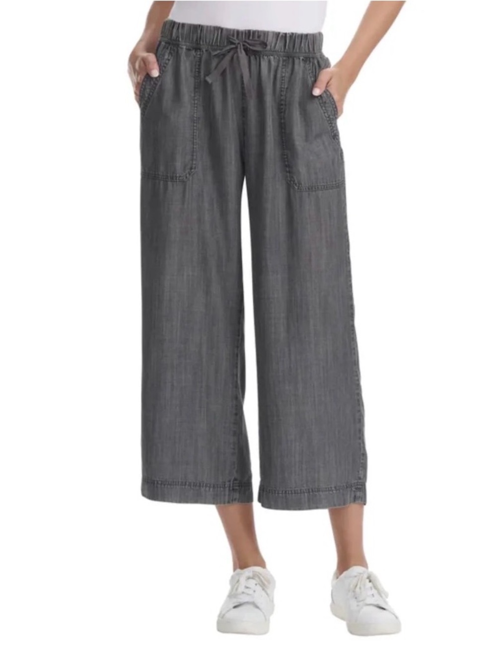 Splendid Charcoal Wide-Leg Pull-On Crop Pants